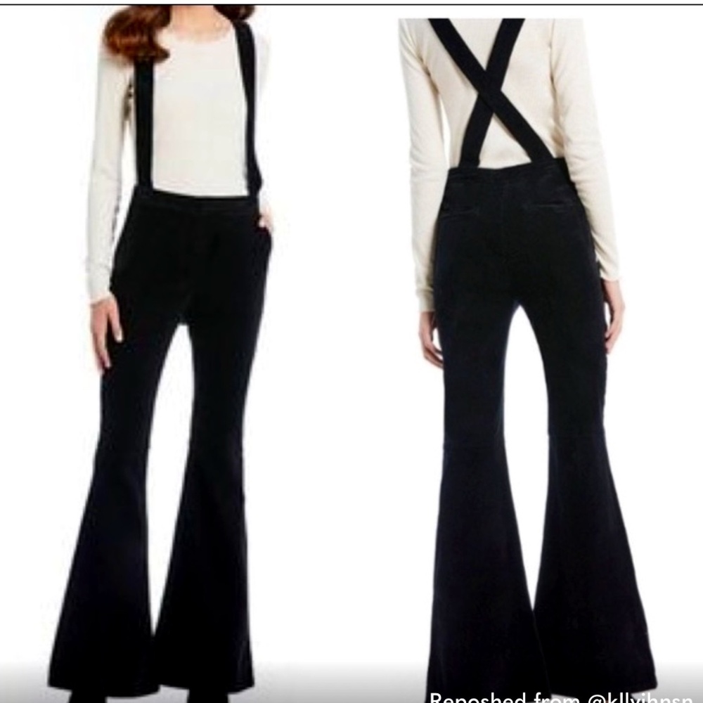NWT Chelsea and Violet Samba Flower Black Corduroy Stretch Flare w/ Suspenders